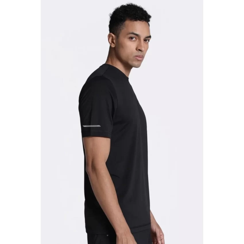 Generic Men's Casual Half sleeve Solid Polyester Crew Neck T-shirt (Black) - Image 5