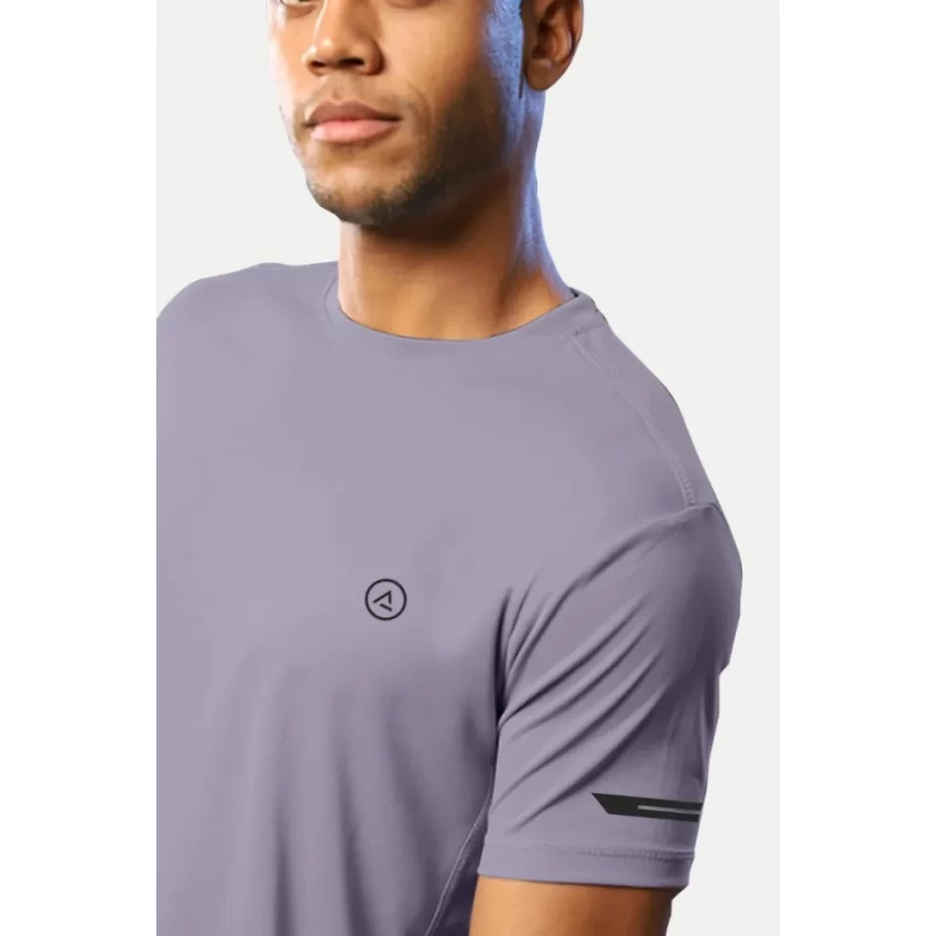 Generic Men's Casual Half sleeve Solid Polyester Crew Neck T-shirt (Lilac) - Image 4