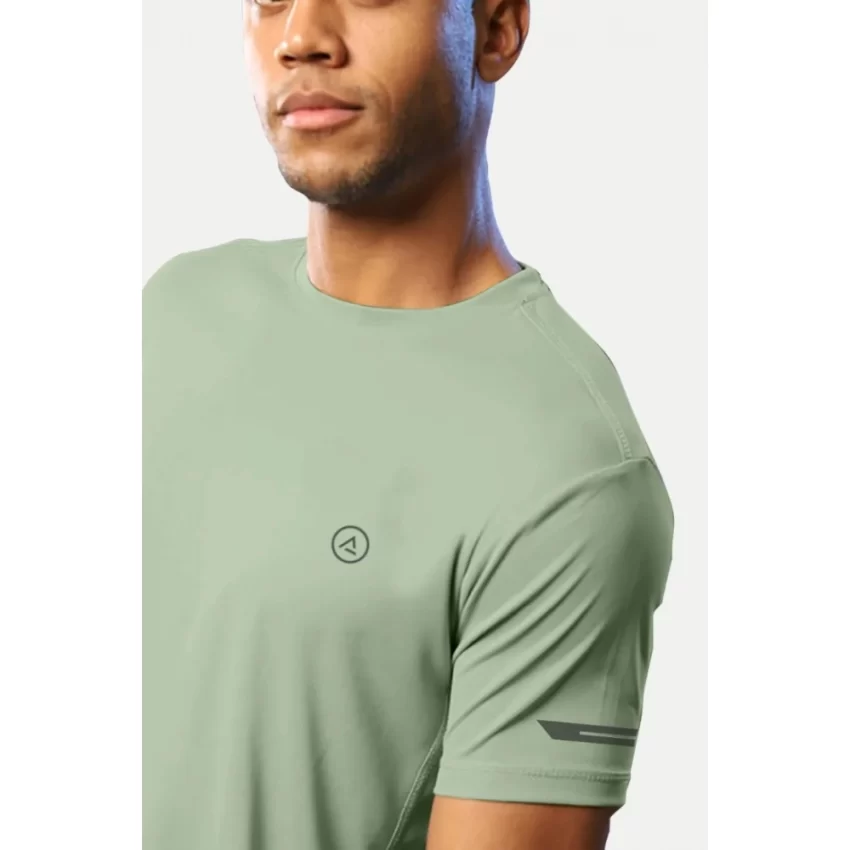 Generic Men's Casual Half sleeve Solid Polyester Crew Neck T-shirt (Pista) - Image 4