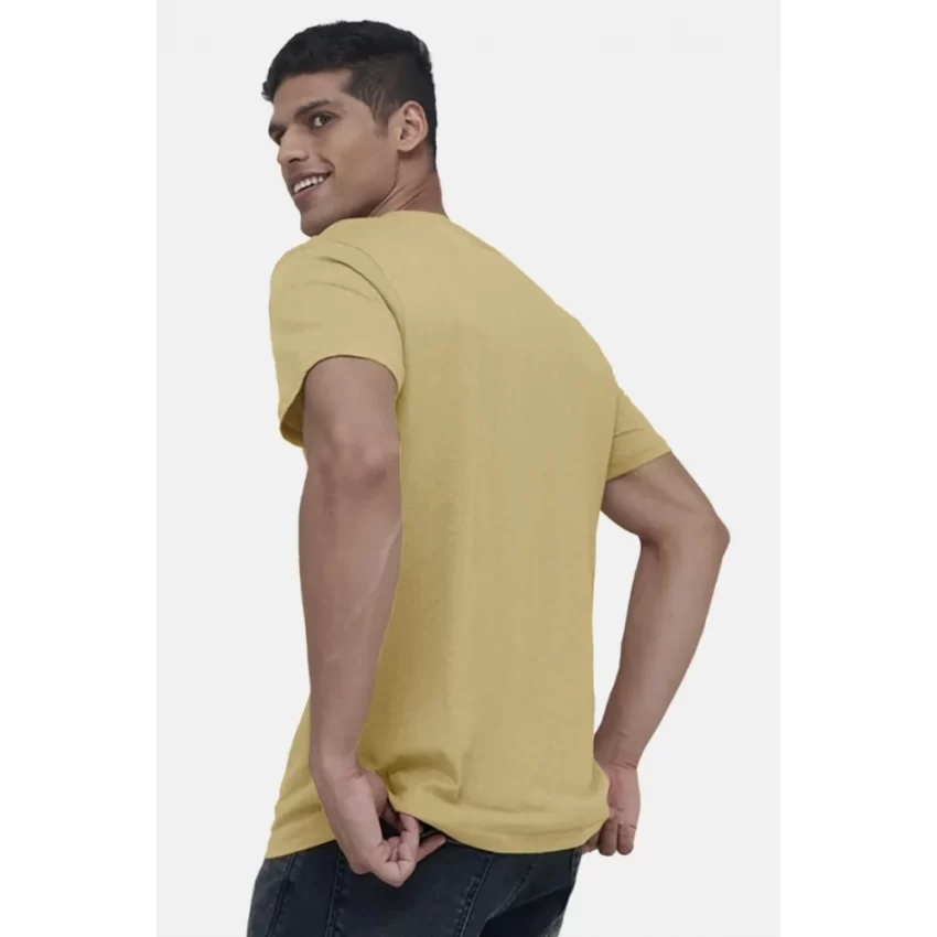 Generic Men's Casual Half sleeve Solid Cotton V Neck T-shirt (Sand) - Image 2
