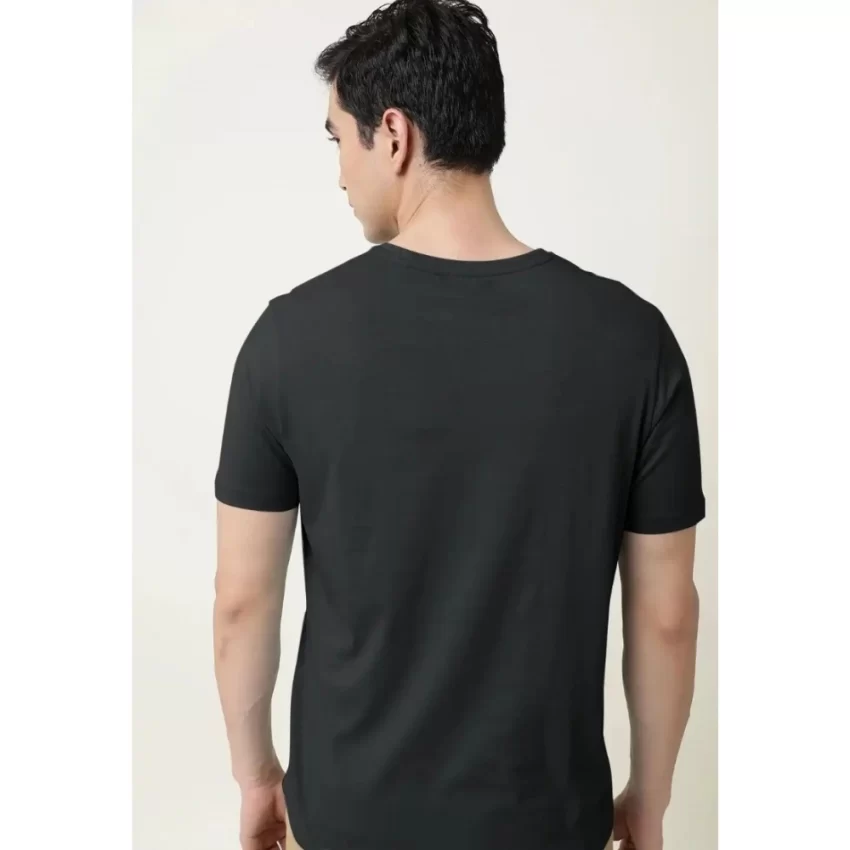 Generic Men's Casual Half sleeve Solid Cotton V Neck T-shirt (Black) - Image 2