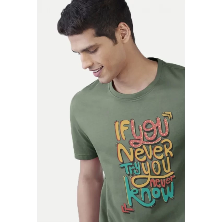 Generic Men's Casual Half sleeve Printed Polyester Crew Neck T-shirt (Green) - Image 3