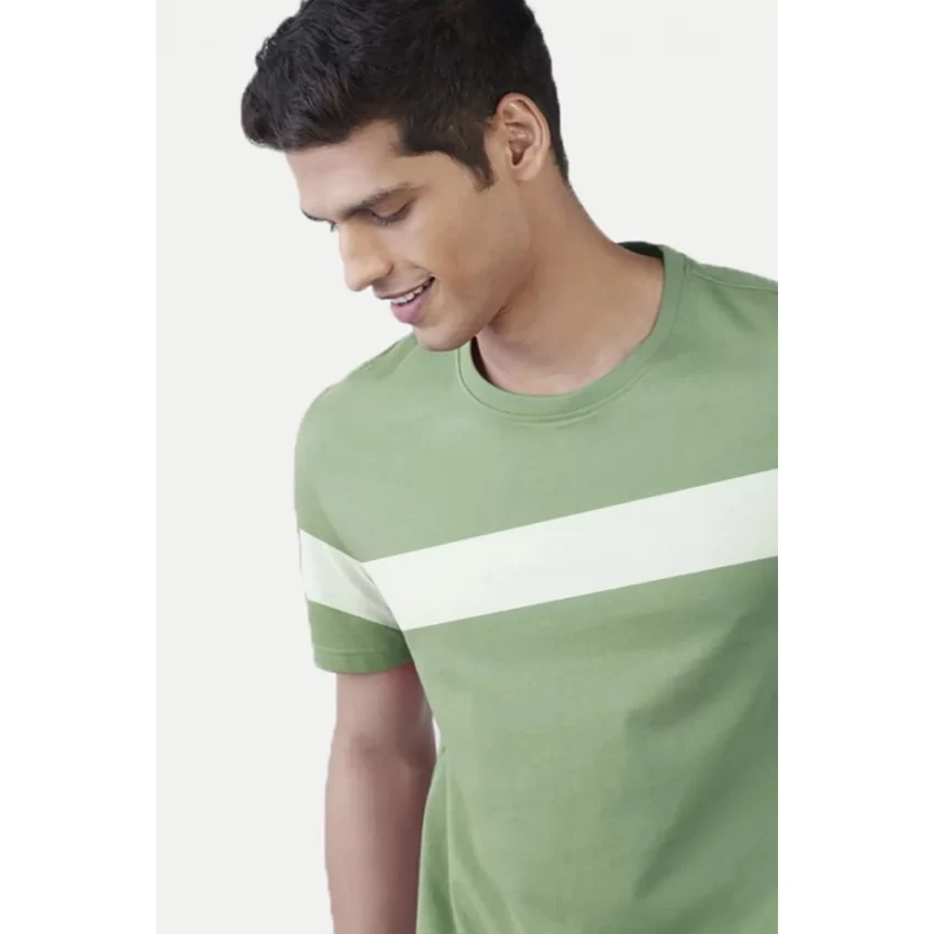 Generic Men's Casual Half sleeve Stripped Cotton Crew Neck T-shirt (Light Green) - Image 3