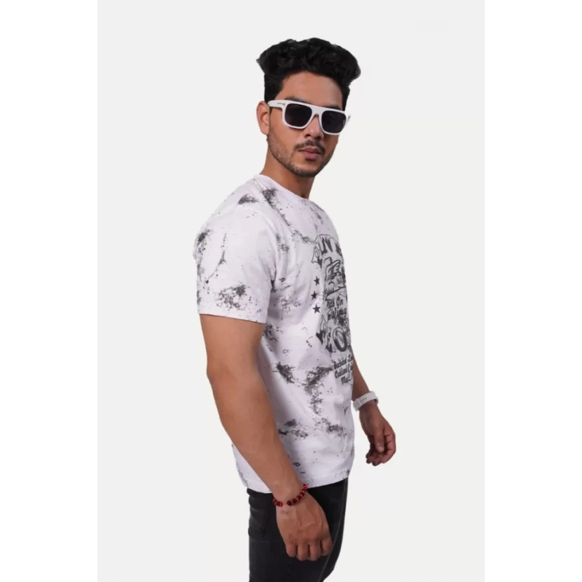 Generic Men's Casual Half sleeve Printed Cotton Crew Neck T-shirt (White) - Image 4