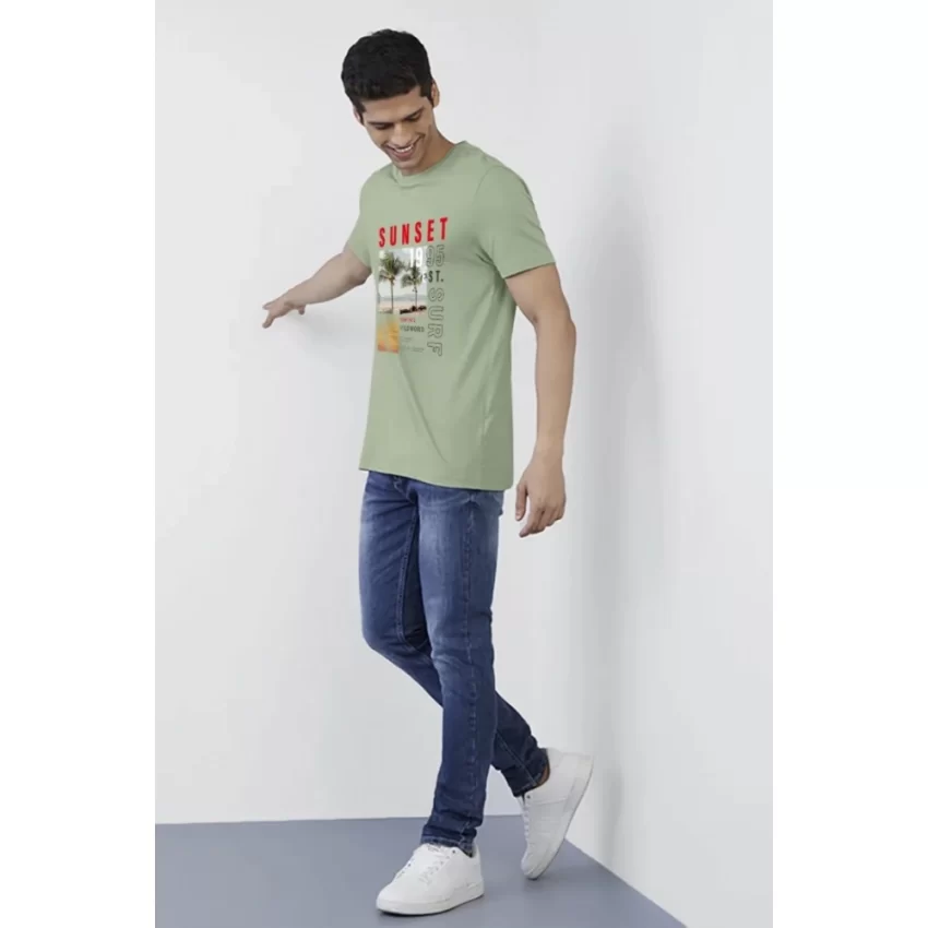 Generic Men's Casual Half sleeve Digital Printed Cotton Crew Neck T-shirt (Pista) - Image 3