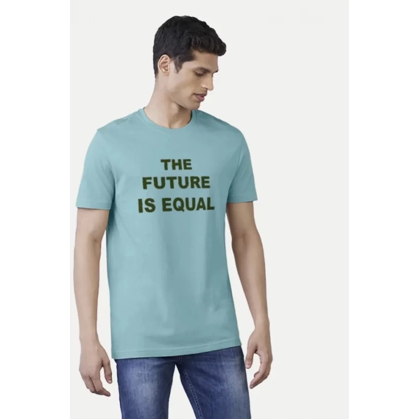 Generic Men's Casual Half sleeve Printed Cotton Crew Neck T-shirt (Light Blue) - Image 3