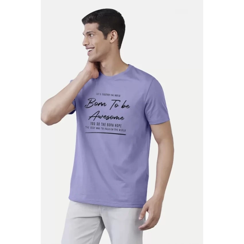 Generic Men's Casual Half sleeve Printed Cotton Crew Neck T-shirt (Purple) - Image 3