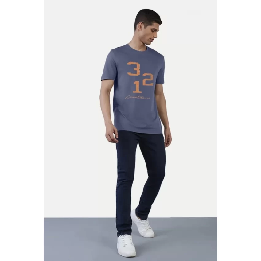 Generic Men's Casual Half sleeve Printed Cotton Crew Neck T-shirt (Blue) - Image 5