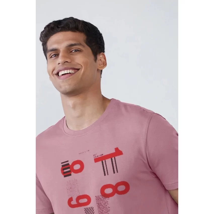 Generic Men's Casual Half sleeve Printed Cotton Crew Neck T-shirt (Pink) - Image 3