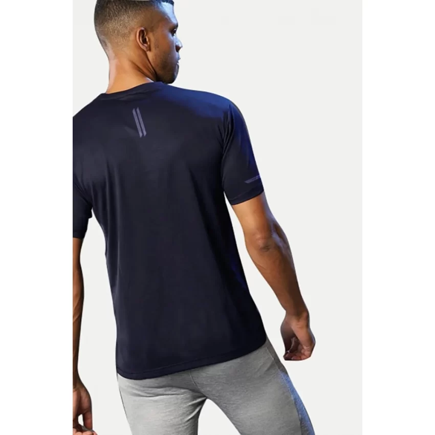 Generic Men's Casual Half sleeve Solid Polyester Crew Neck T-shirt (Navy) - Image 2
