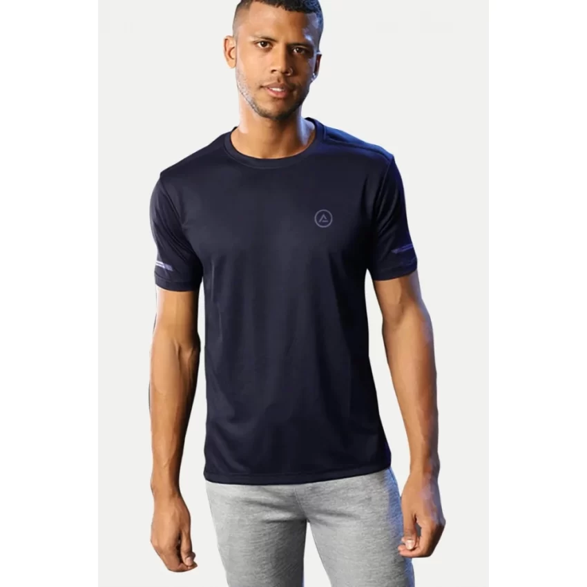 Generic Men's Casual Half sleeve Solid Polyester Crew Neck T-shirt (Navy) - Image 3