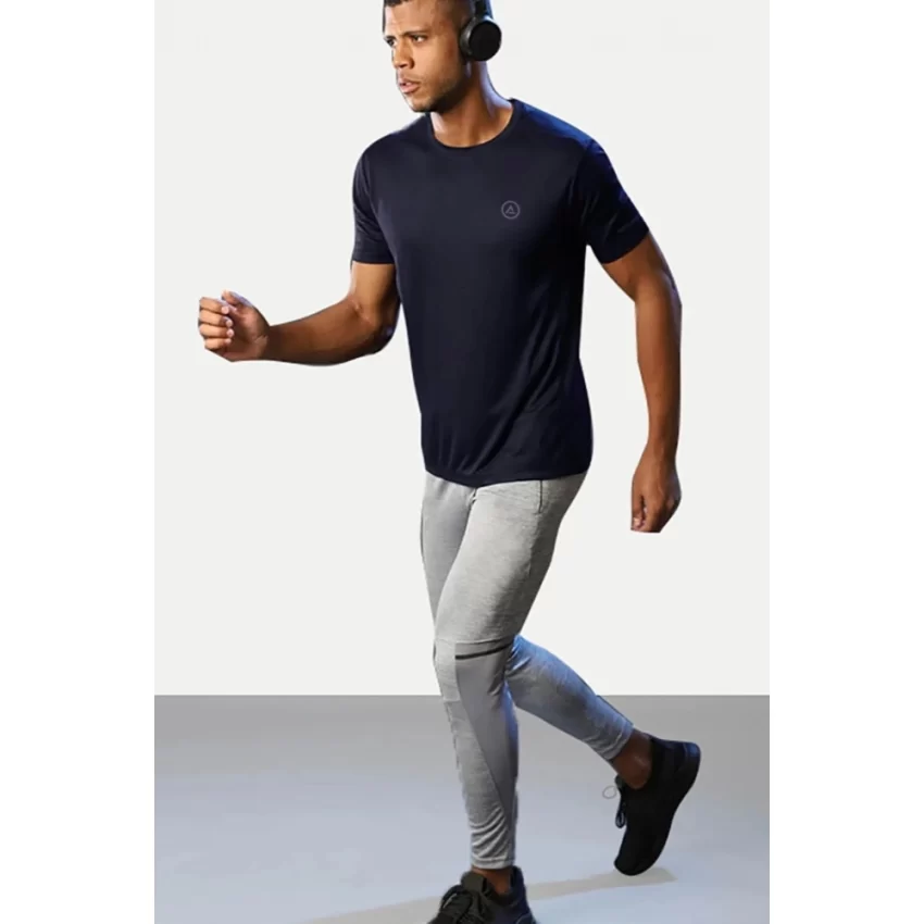 Generic Men's Casual Half sleeve Solid Polyester Crew Neck T-shirt (Navy) - Image 4