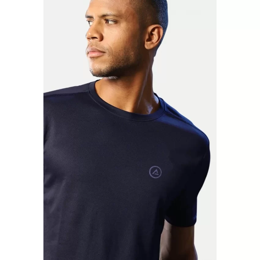 Generic Men's Casual Half sleeve Solid Polyester Crew Neck T-shirt (Navy) - Image 6