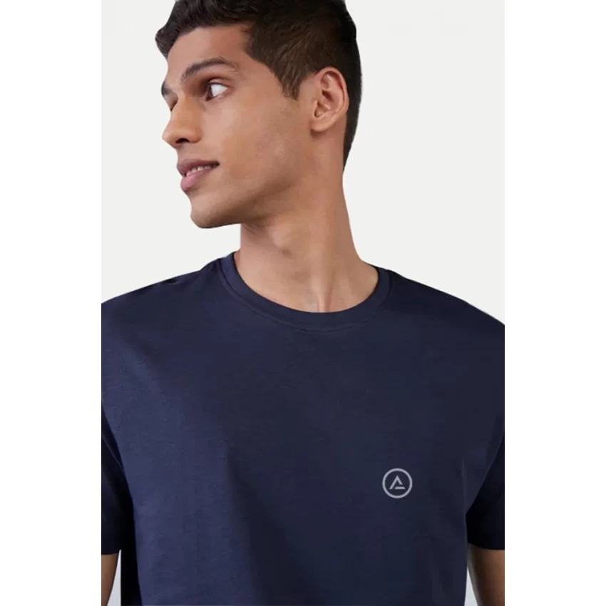 Generic Men's Casual Half sleeve Solid Polyester Crew Neck T-shirt (Navy) - Image 3