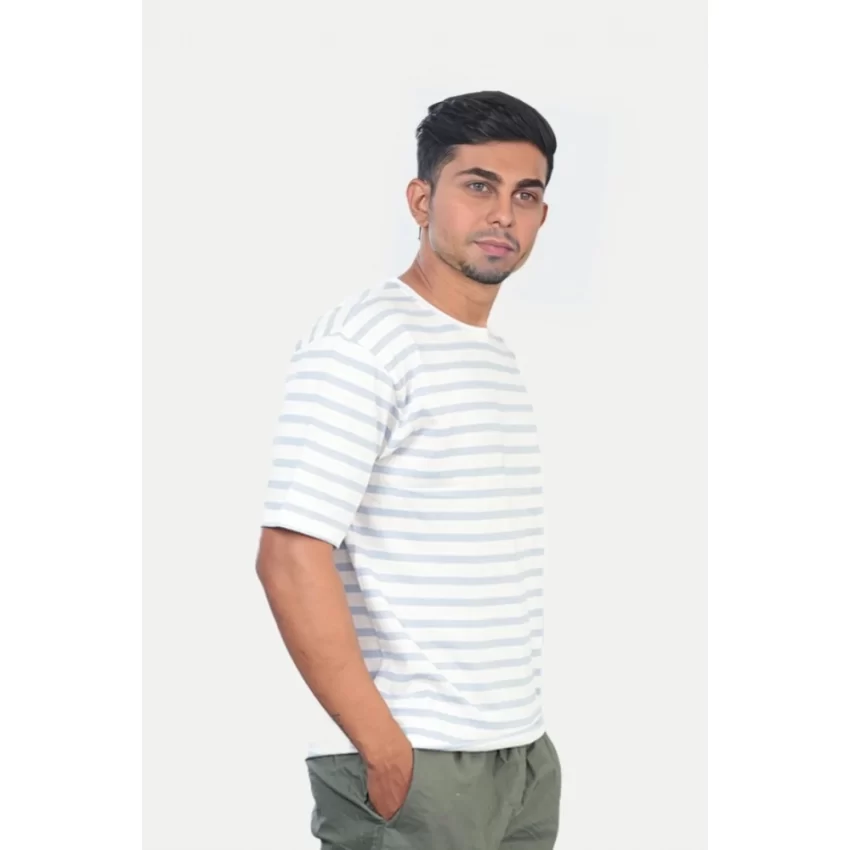 Generic Men's Casual Half sleeve Stripped Cotton Crew Neck T-shirt (White) - Image 3
