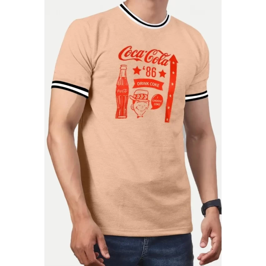 Generic Men's Casual Half sleeve Printed Cotton Crew Neck T-shirt (Coral) - Image 5