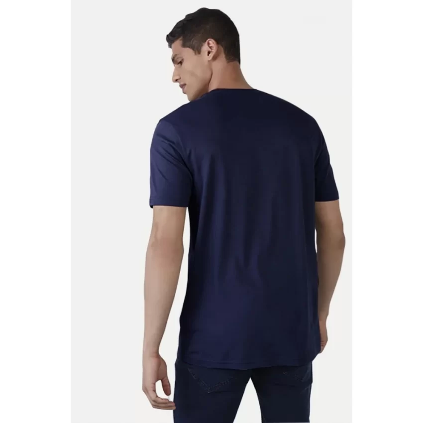 Generic Men's Casual Half sleeve Printed Polyester Crew Neck T-shirt (Navy) - Image 2