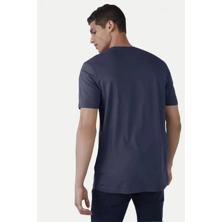 Generic Men's Casual Half sleeve Printed Polyester Crew Neck T-shirt (Blue) - Image 2