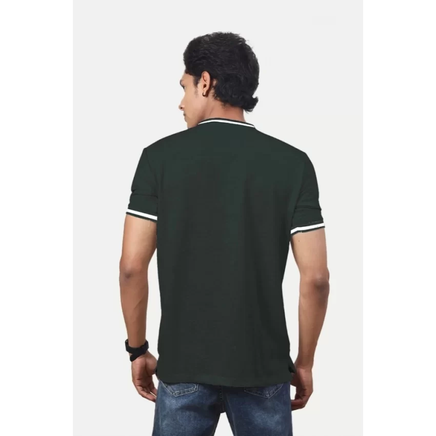 Generic Men's Casual Half sleeve Solid Polyester Crew Neck T-shirt (Olive) - Image 2