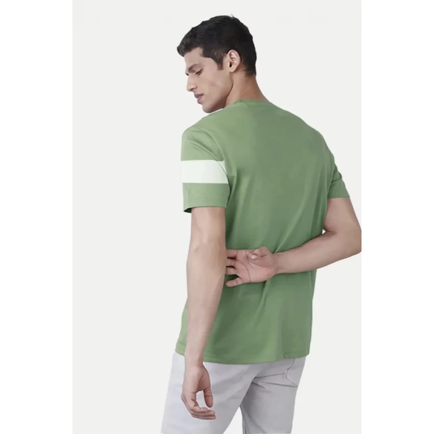 Generic Men's Casual Half sleeve Stripped Cotton Crew Neck T-shirt (Light Green) - Image 2