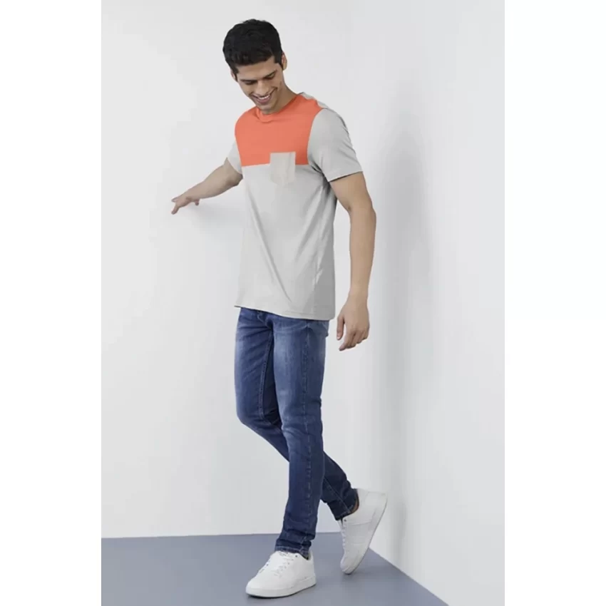Generic Men's Casual Half sleeve Solid Cotton Round Neck T-shirt (Beige) - Image 5