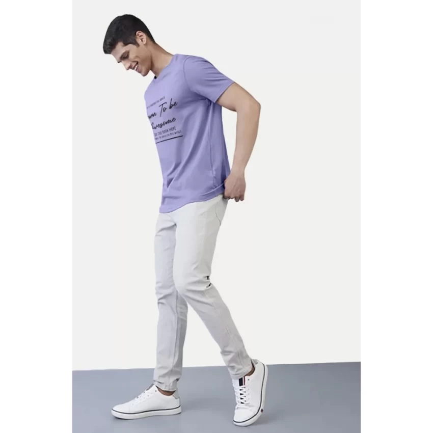 Generic Men's Casual Half sleeve Printed Cotton Crew Neck T-shirt (Purple) - Image 5