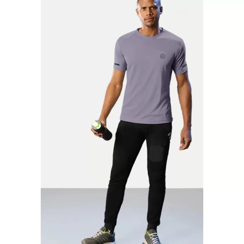 Generic Men's Casual Half sleeve Solid Polyester Crew Neck T-shirt (Lilac) - Image 3