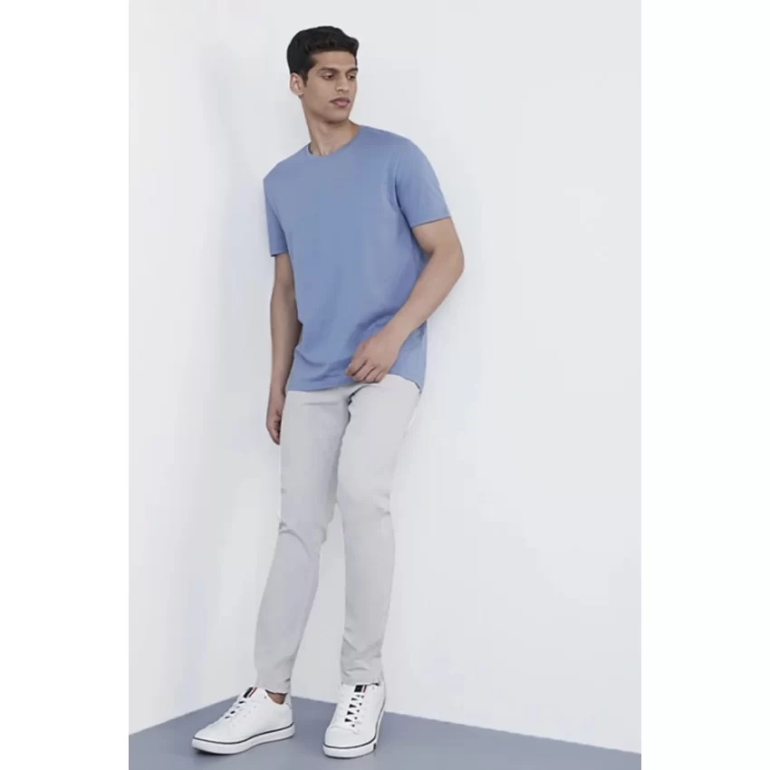 Generic Men's Casual Half sleeve Solid Polyester Crew Neck T-shirt (Light Blue) - Image 3