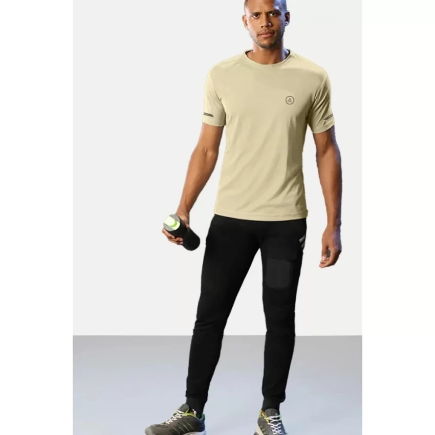 Generic Men's Casual Half sleeve Solid Polyester Crew Neck T-shirt (Sand) - Image 3
