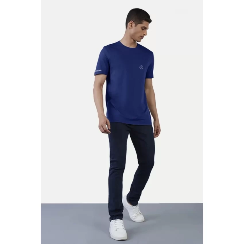 Generic Men's Casual Half sleeve Solid Polyester Crew Neck T-shirt (Blue) - Image 5