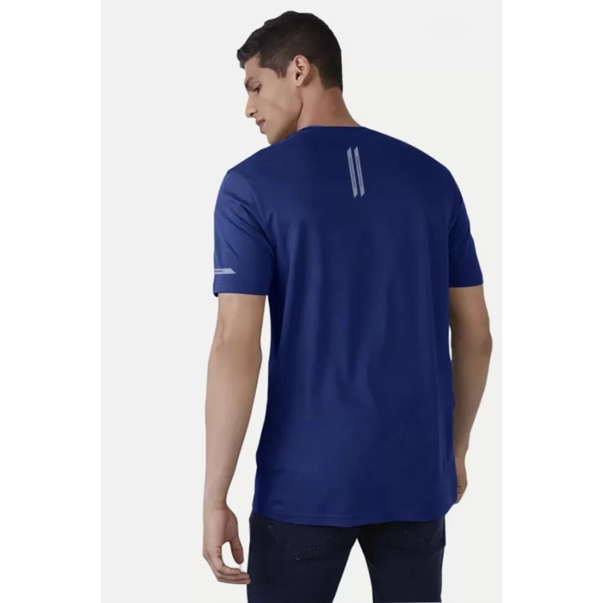 Generic Men's Casual Half sleeve Solid Polyester Crew Neck T-shirt (Blue) - Image 2