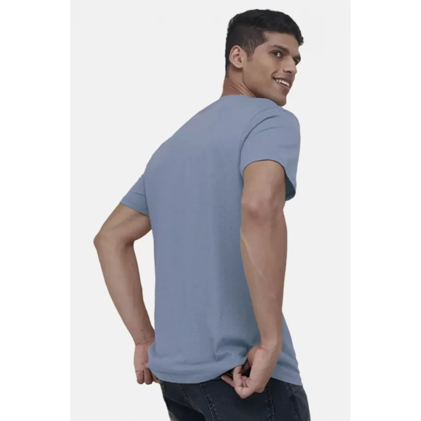 Generic Men's Casual Half sleeve Solid Cotton V Neck T-shirt (Blue) - Image 2