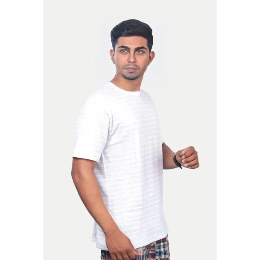 Generic Men's Casual Half sleeve Stripped Cotton Crew Neck T-shirt (Grey ) - Image 5