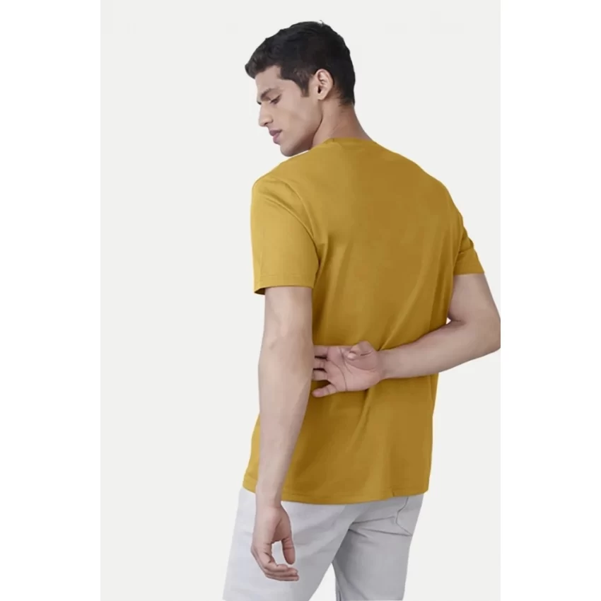 Generic Men's Casual Half sleeve Printed Polyester Crew Neck T-shirt (Mustard) - Image 2