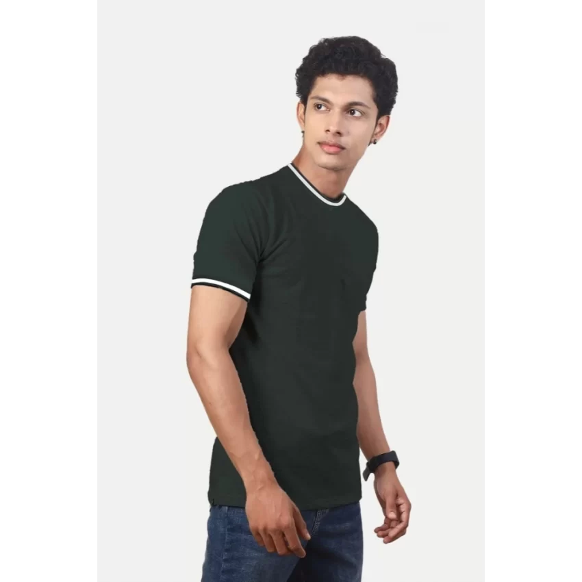 Generic Men's Casual Half sleeve Solid Polyester Crew Neck T-shirt (Olive) - Image 5