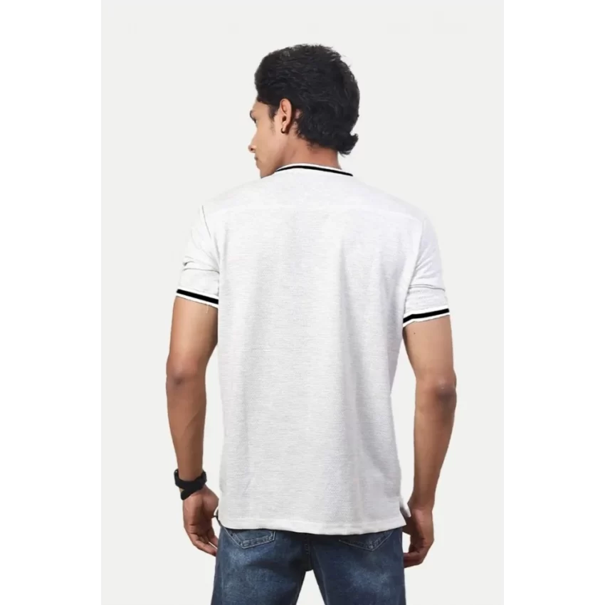 Generic Men's Casual Half sleeve Solid Polyester Crew Neck T-shirt (Ecru) - Image 2