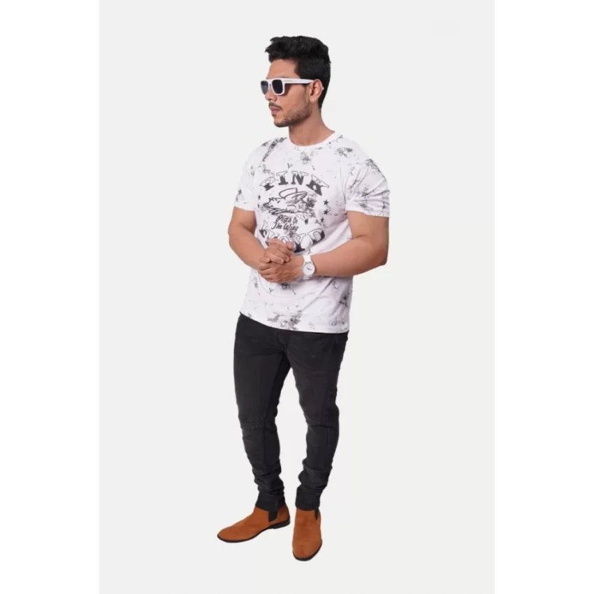 Generic Men's Casual Half sleeve Printed Cotton Crew Neck T-shirt (White) - Image 5