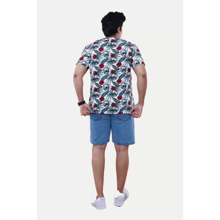 Generic Men's Casual Half sleeve Floral Printed Cotton Crew Neck T-shirt (White) - Image 2