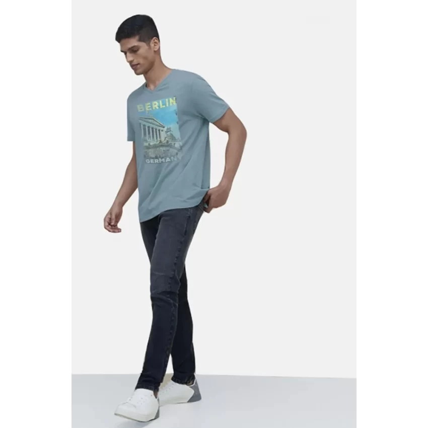 Generic Men's Casual Half sleeve Digital Printed Cotton Crew Neck T-shirt (Teal) - Image 5