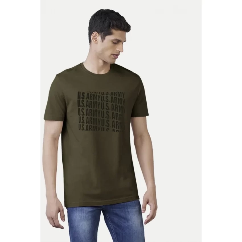 Generic Men's Casual Half sleeve Printed Cotton Crew Neck T-shirt (Dark Green) - Image 2