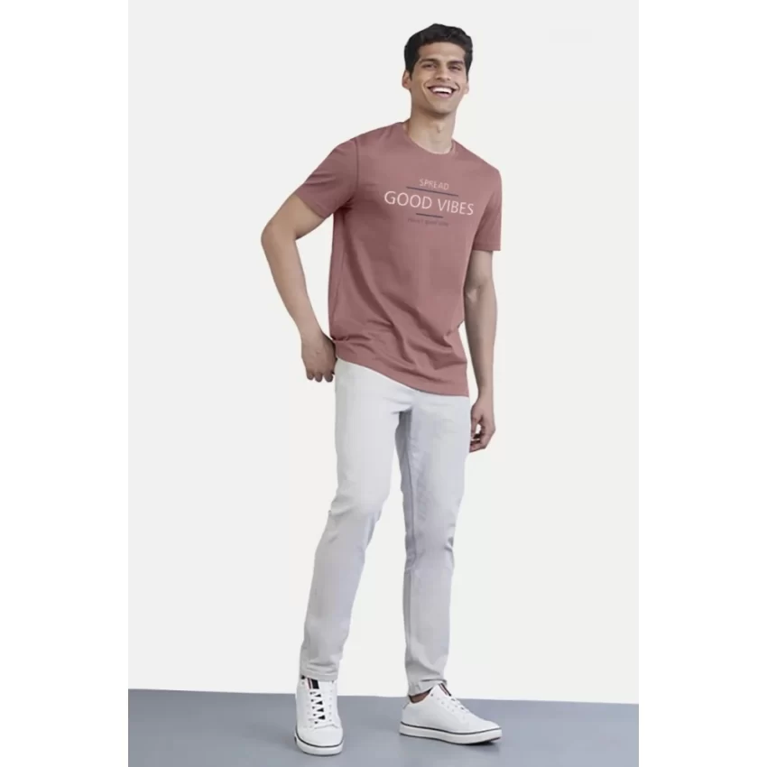 Generic Men's Casual Half sleeve Printed Cotton Crew Neck T-shirt (Pink) - Image 3