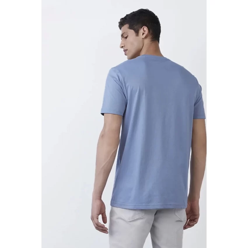 Generic Men's Casual Half sleeve Solid Polyester Crew Neck T-shirt (Light Blue) - Image 2