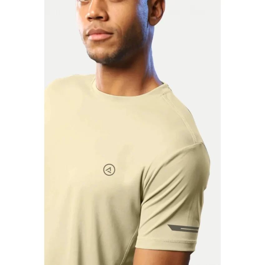 Generic Men's Casual Half sleeve Solid Polyester Crew Neck T-shirt (Sand) - Image 4