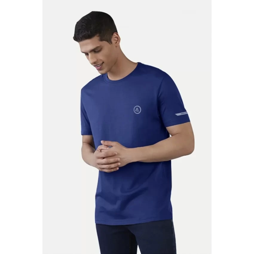 Generic Men's Casual Half sleeve Solid Polyester Crew Neck T-shirt (Blue) - Image 3