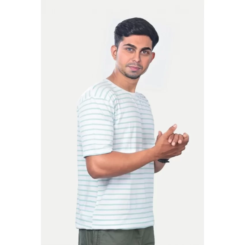 Generic Men's Casual Half sleeve Stripped Cotton Crew Neck T-shirt (Green) - Image 3