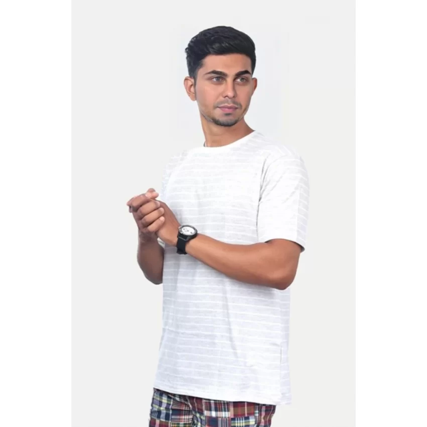 Generic Men's Casual Half sleeve Stripped Cotton Crew Neck T-shirt (Grey ) - Image 3