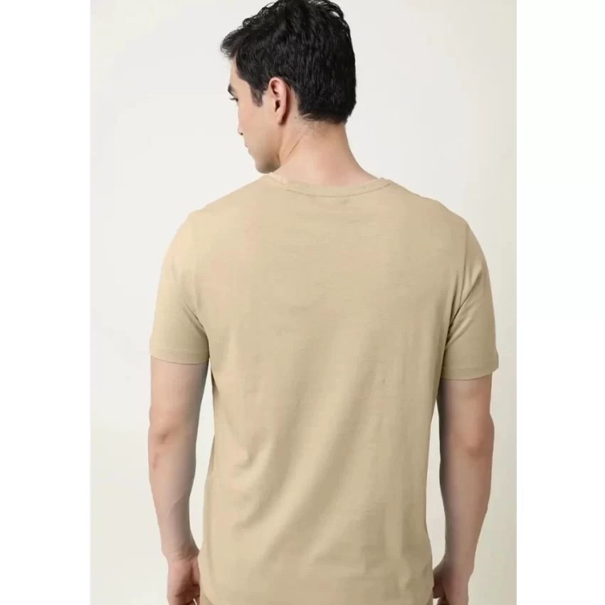 Generic Men's Casual Half sleeve Solid Cotton V Neck T-shirt (Beige) - Image 2