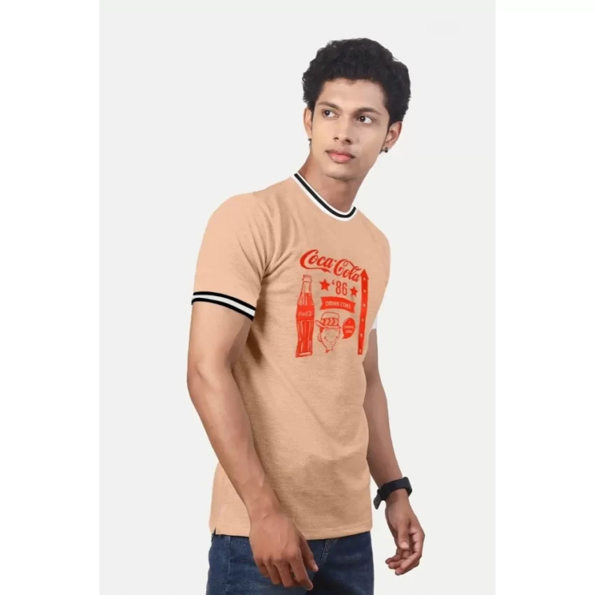 Generic Men's Casual Half sleeve Printed Cotton Crew Neck T-shirt (Coral) - Image 3