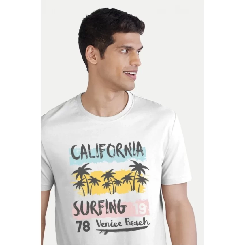 Generic Men's Casual Half sleeve Printed Polyester Crew Neck T-shirt (White) - Image 5
