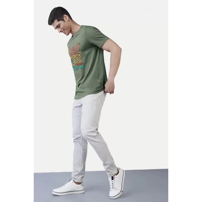 Generic Men's Casual Half sleeve Printed Polyester Crew Neck T-shirt (Green) - Image 5